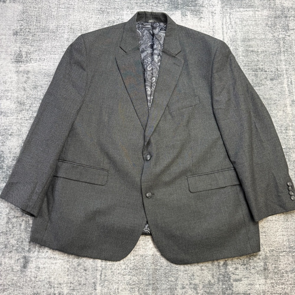 Oak Hill Blazer Jacket Mens 2XL 50/52PR Gray Birdseye Suit Coat Paisley Lined‎